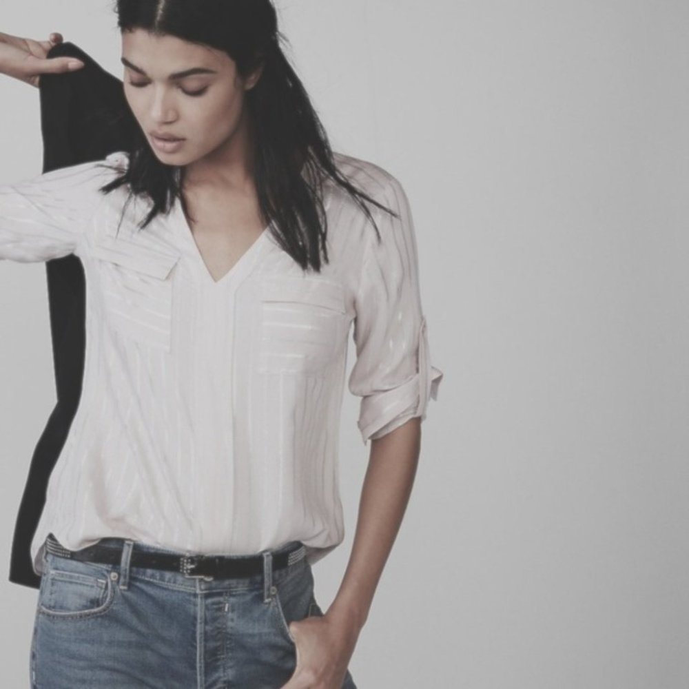 STRIPED‎ TWO PATCH POCKET CHELSEA SHIRT Blouse Top